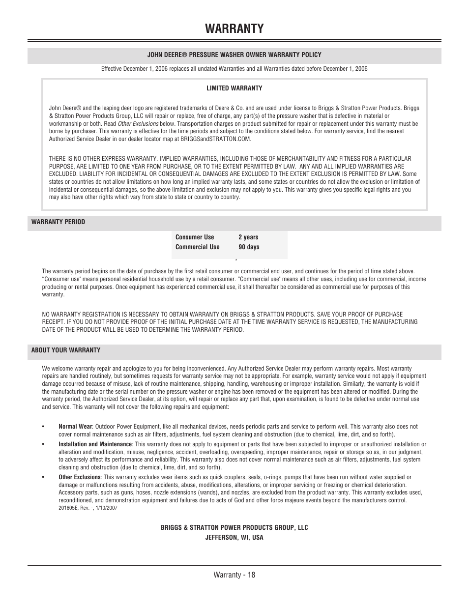 Warranty | John Deere 3800 User Manual | Page 22 / 24