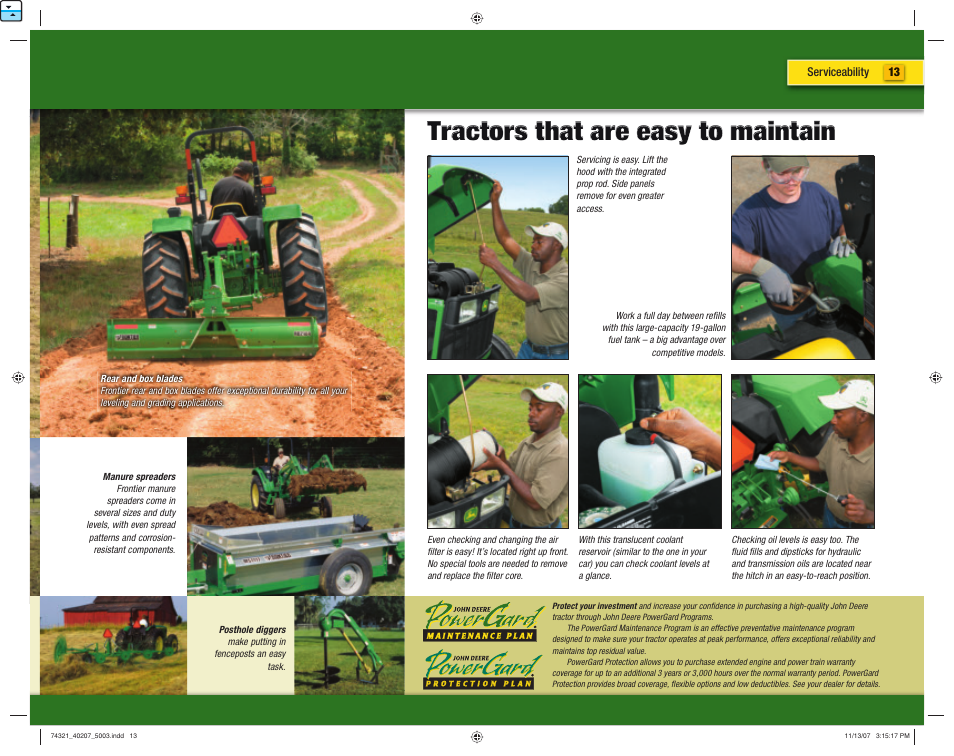 Tractors that are easy to maintain | John Deere 5403 User Manual | Page 13 / 16