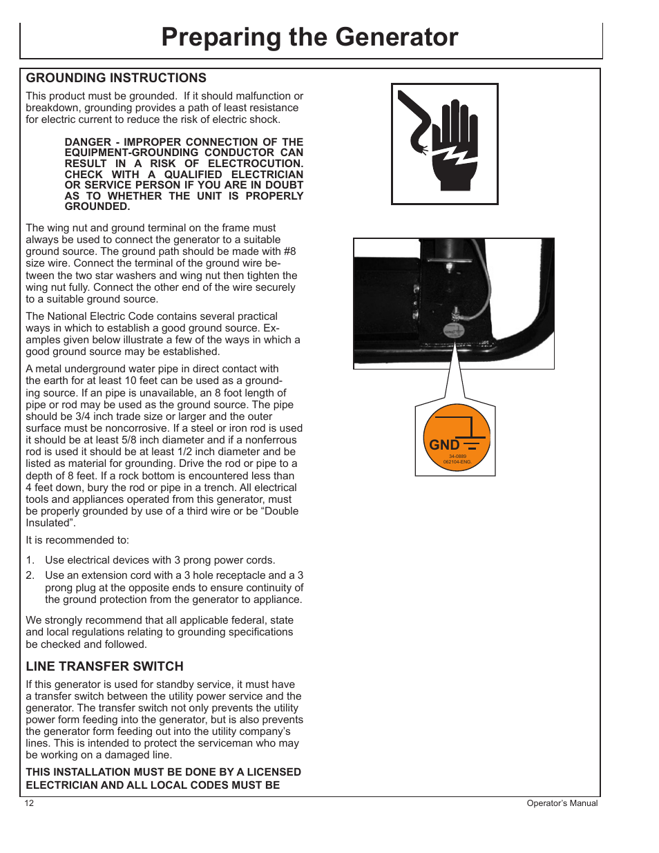 Preparing the generator | John Deere AC-G6000DY User Manual | Page 12 / 94