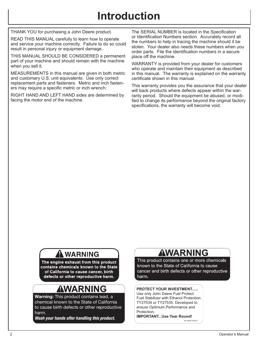 Introduction | John Deere AC-G6000DY User Manual | Page 2 / 94