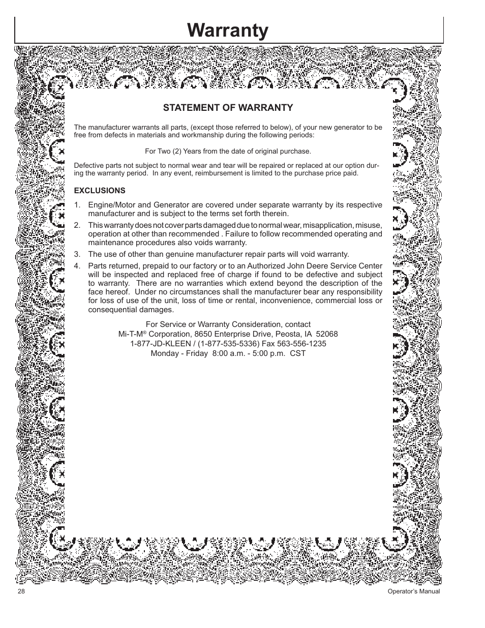Warranty | John Deere AC-G6000DY User Manual | Page 28 / 94