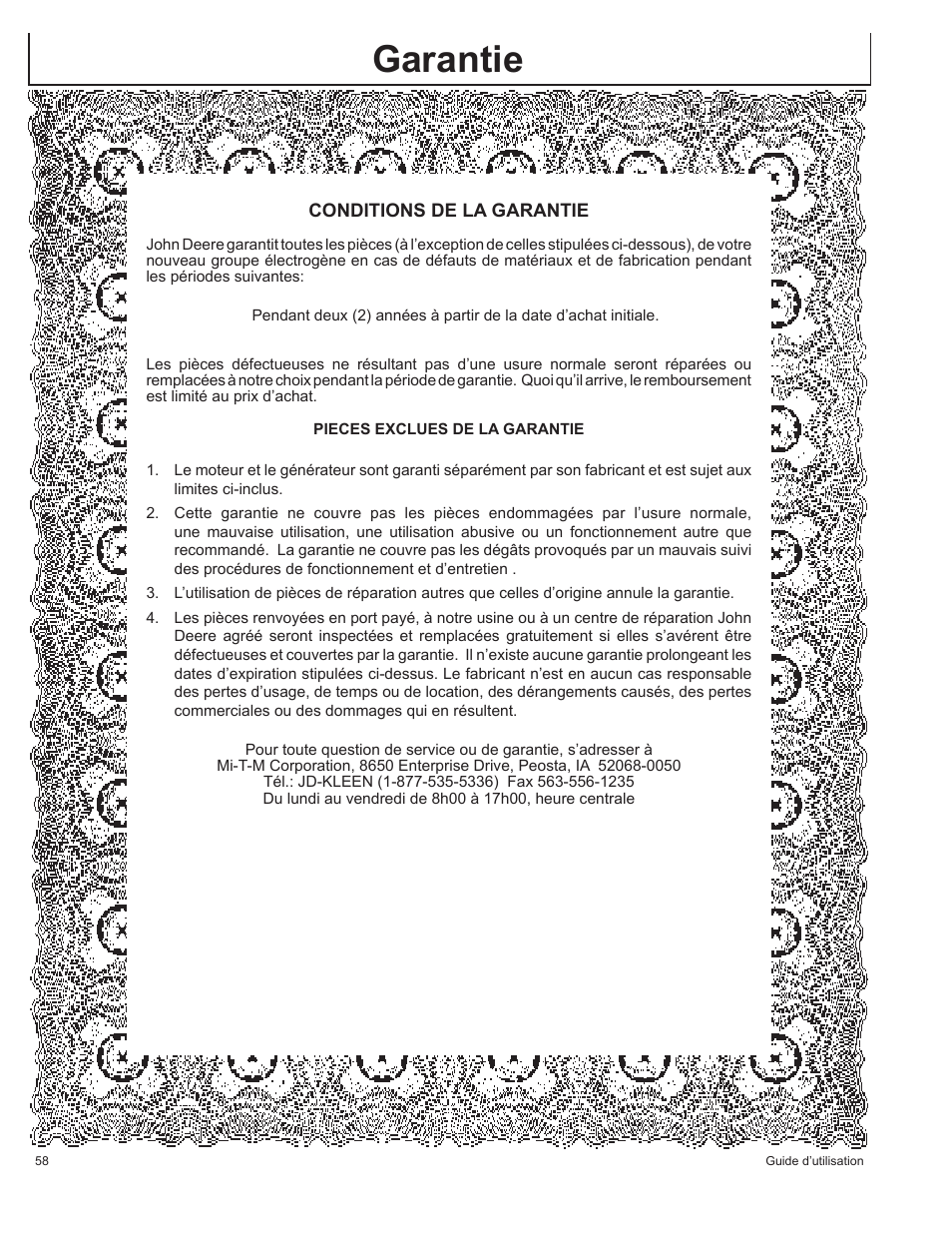 Garantie | John Deere AC-G6000DY User Manual | Page 58 / 94