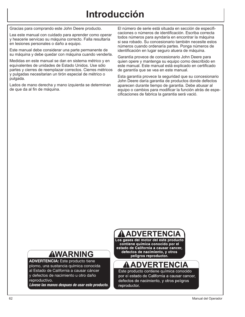 Introducción | John Deere AC-G6000DY User Manual | Page 62 / 94