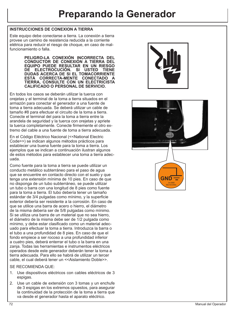 Preparando la generador | John Deere AC-G6000DY User Manual | Page 72 / 94