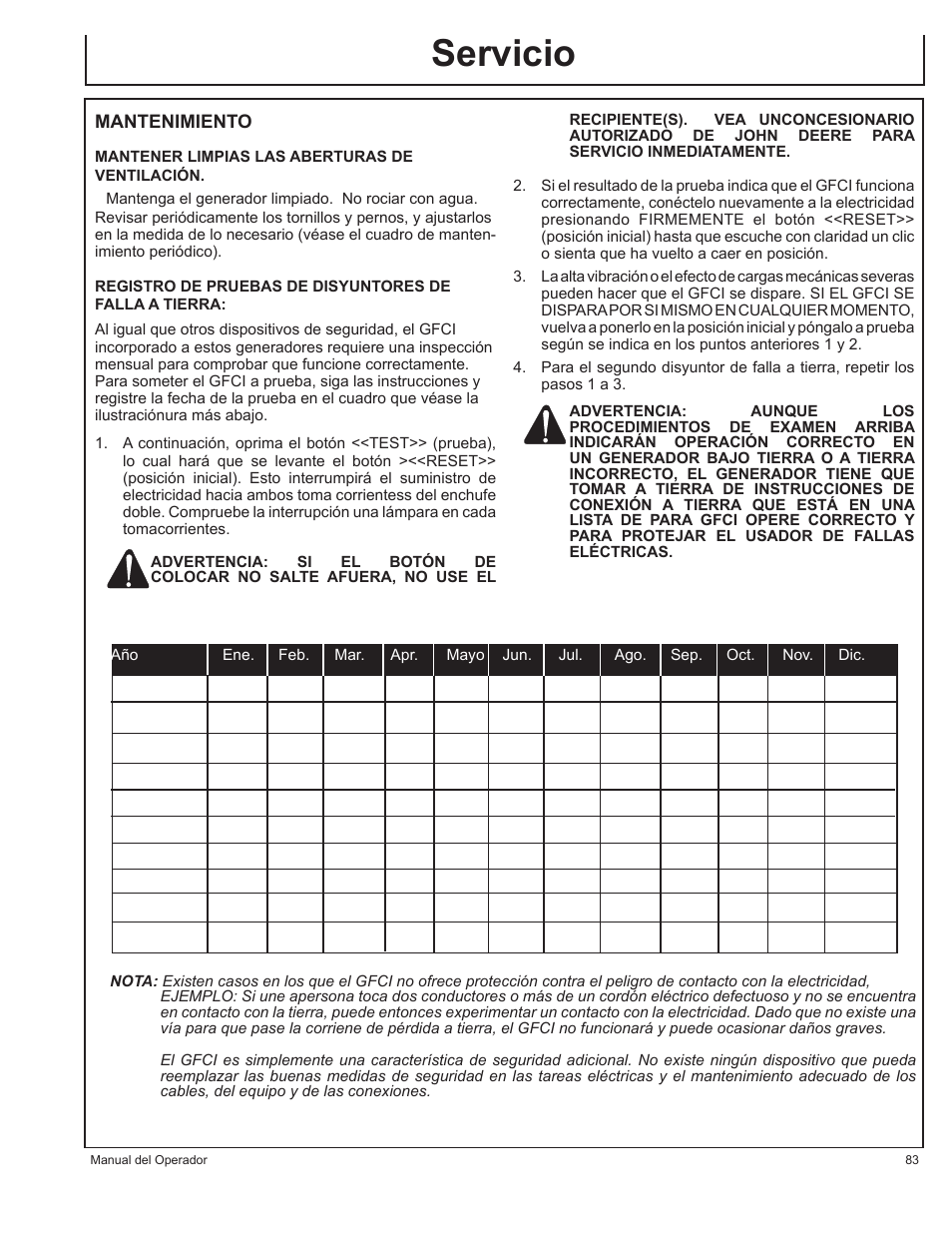 Servicio | John Deere AC-G6000DY User Manual | Page 83 / 94