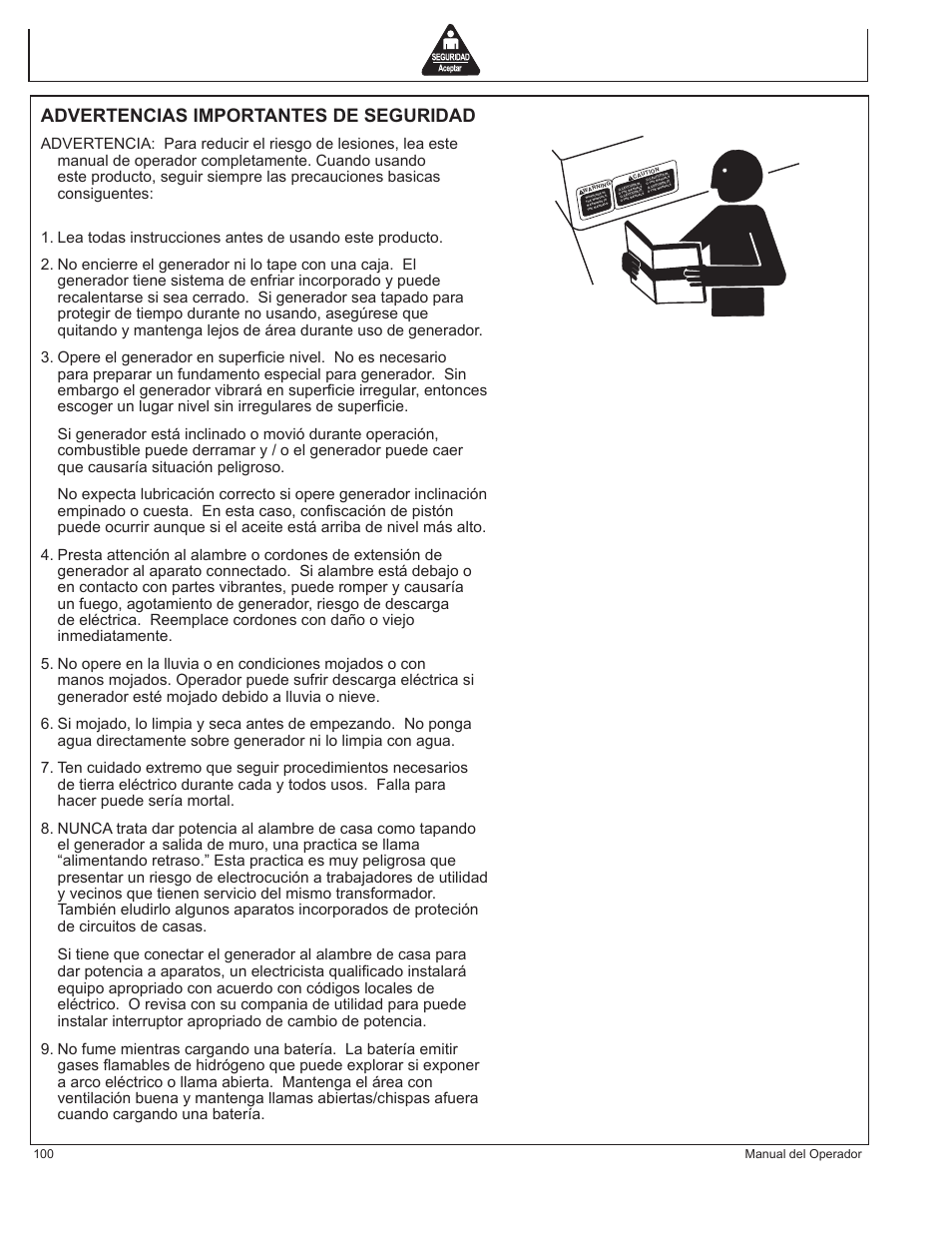 Advertencias importantes de seguridad | John Deere AC-G3200i User Manual | Page 100 / 132