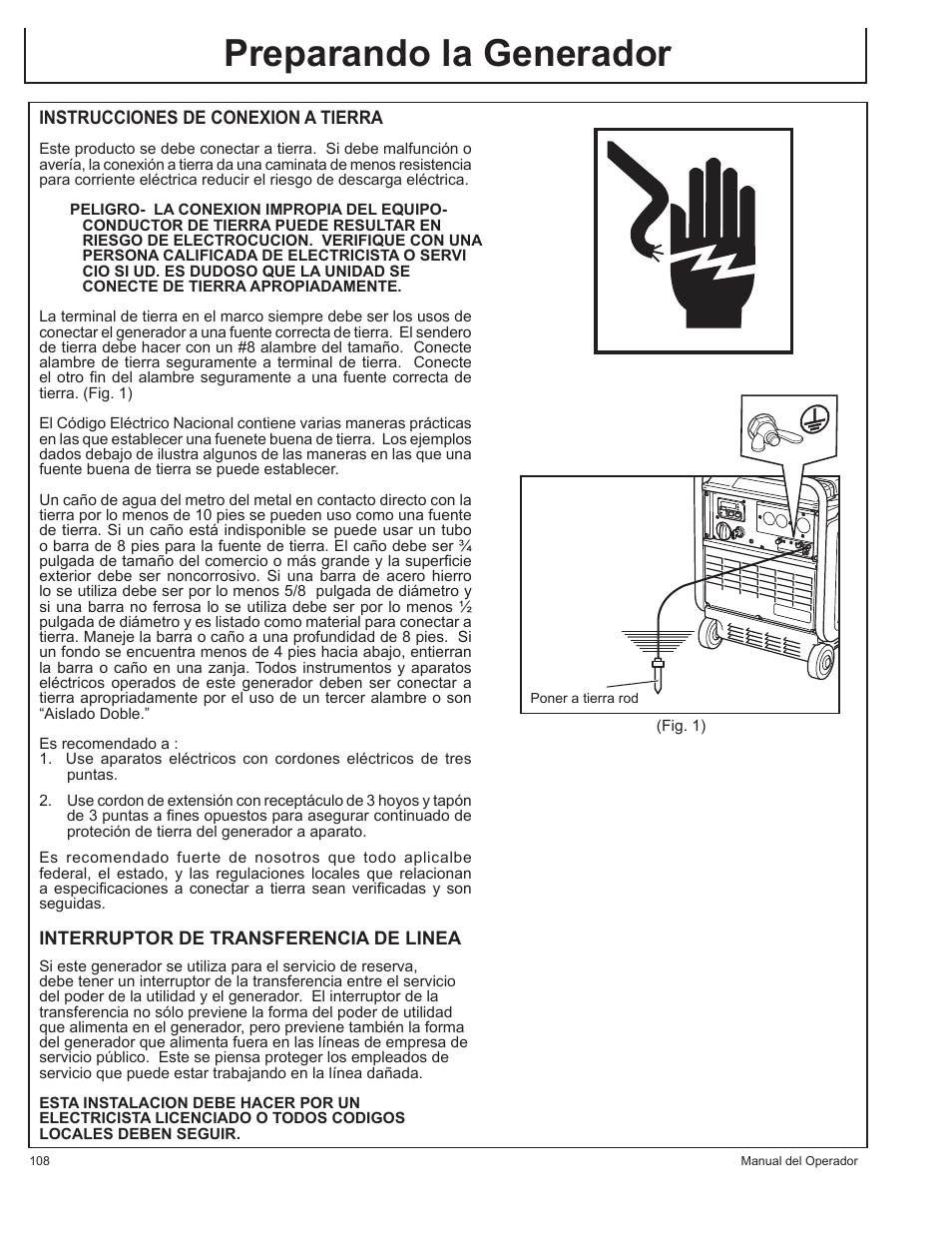 Preparando la generador | John Deere AC-G3200i User Manual | Page 108 / 132