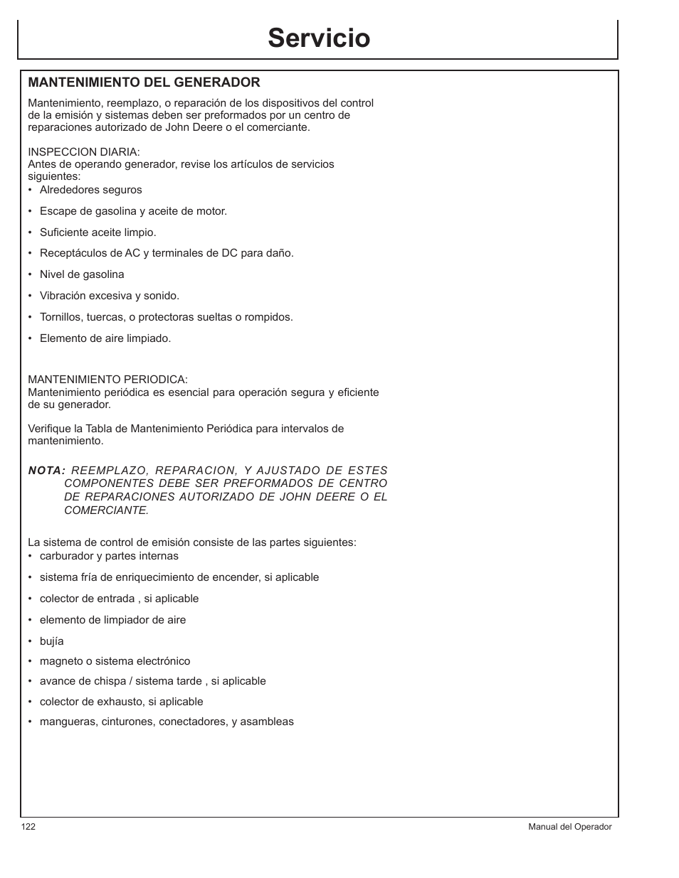 Servicio | John Deere AC-G3200i User Manual | Page 122 / 132