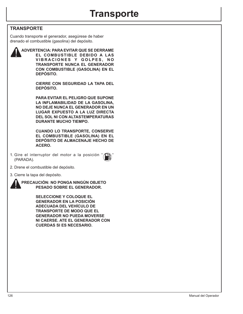 Transporte | John Deere AC-G3200i User Manual | Page 126 / 132