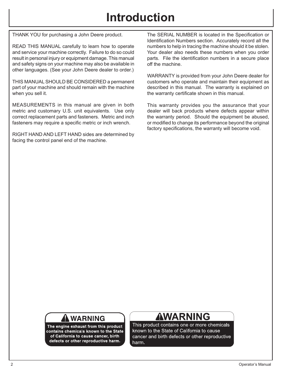 Introduction | John Deere AC-G3200i User Manual | Page 2 / 132
