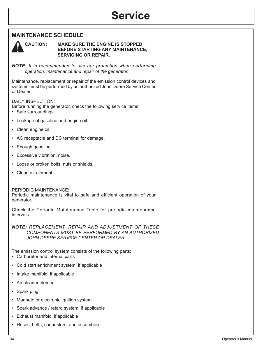 Service | John Deere AC-G3200i User Manual | Page 34 / 132