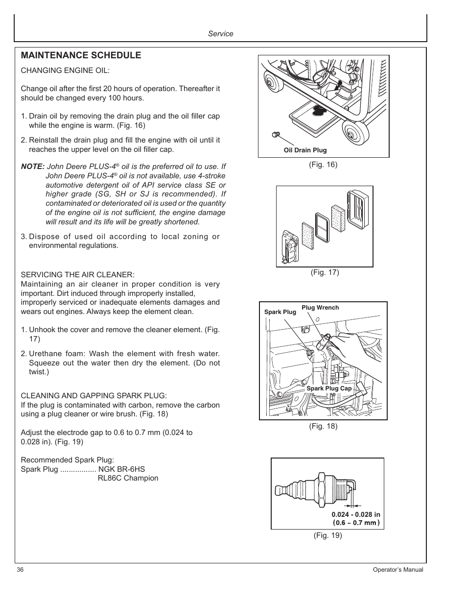 Maintenance schedule | John Deere AC-G3200i User Manual | Page 36 / 132