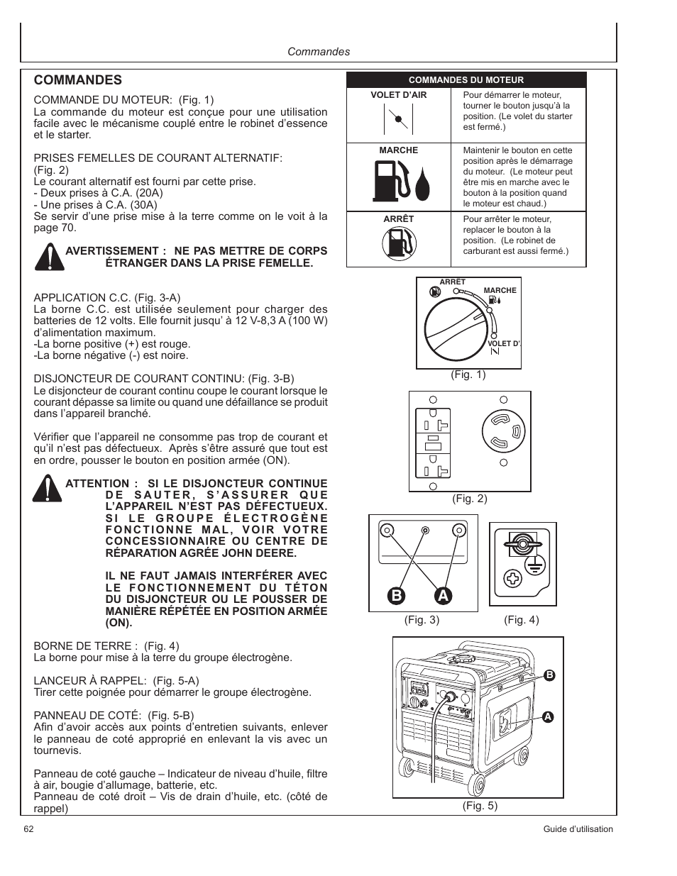 Commandes | John Deere AC-G3200i User Manual | Page 62 / 132
