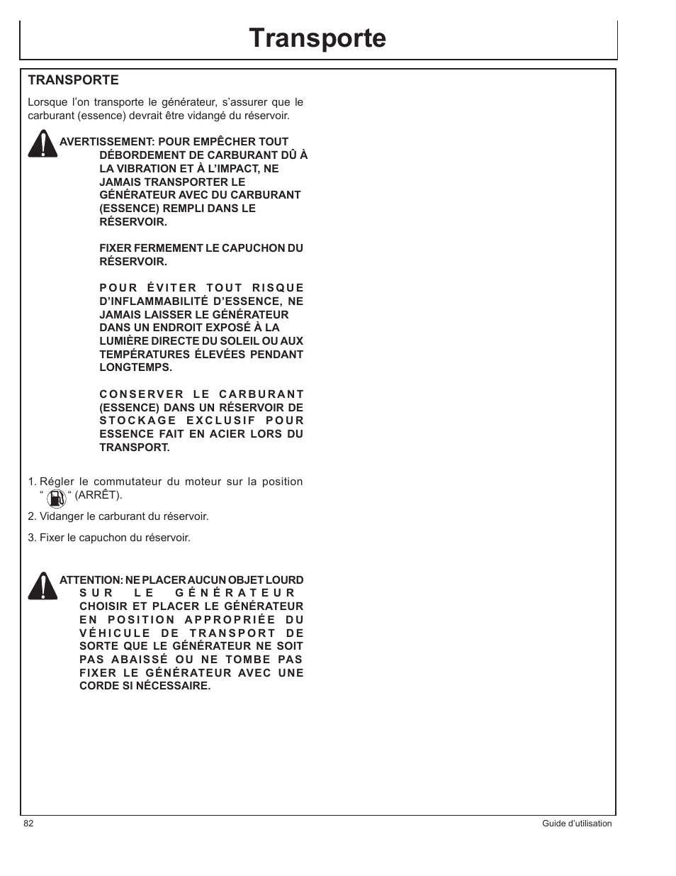 Transporte | John Deere AC-G3200i User Manual | Page 82 / 132