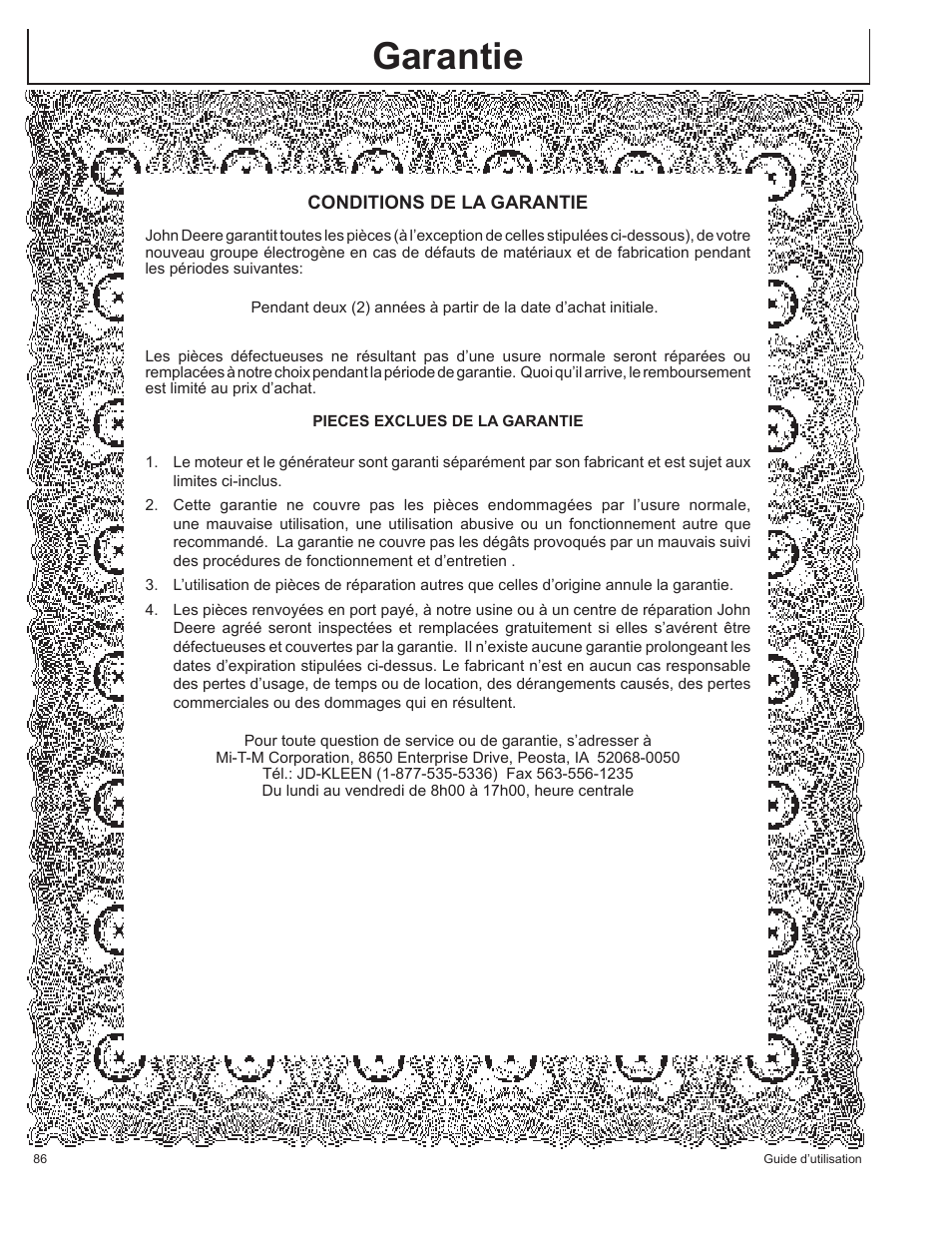 Garantie | John Deere AC-G3200i User Manual | Page 86 / 132