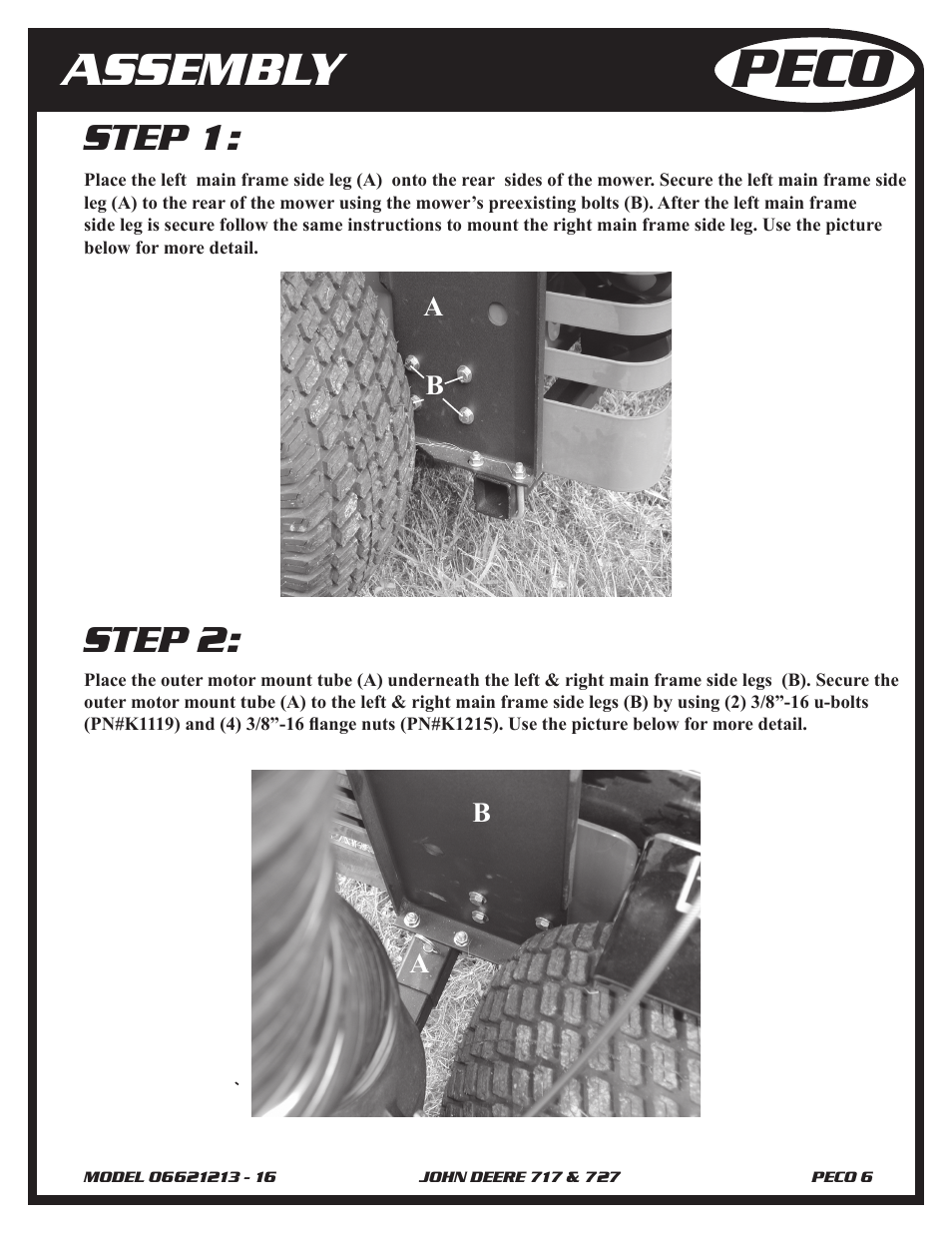 Peco, Assembly, Step 1 | Step 2, Ab a b | John Deere 727 Z-TRAK User Manual | Page 6 / 12