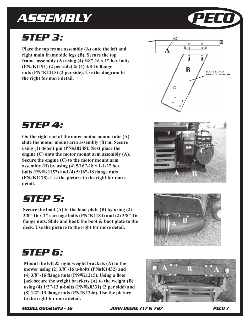 Peco, Assembly, Step 4 | Step 5, Step 6, Step 3, Ab c a b, Ab a a b | John Deere 727 Z-TRAK User Manual | Page 7 / 12