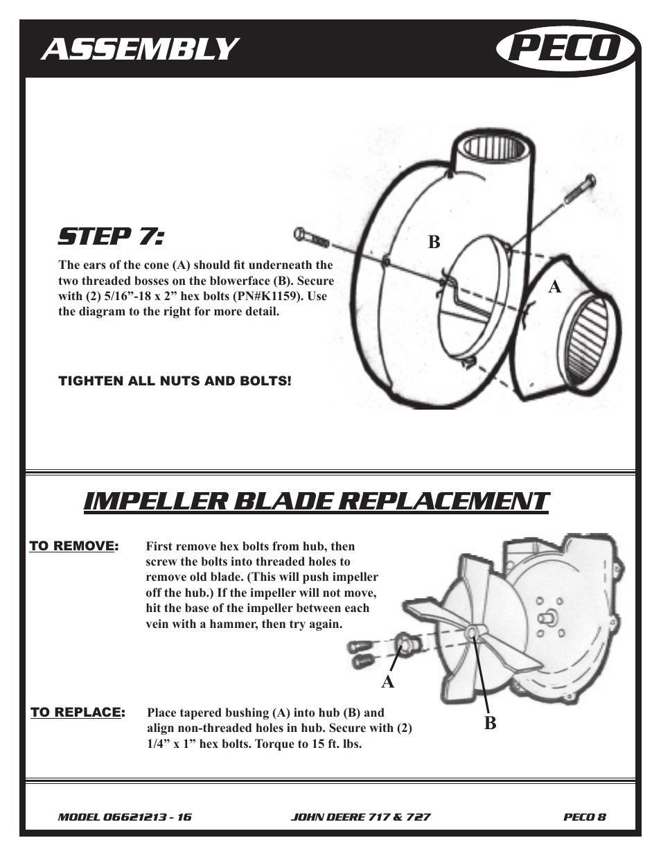 Peco, Assembly, Step 7 | Impeller blade replacement, Ab a b | John Deere 727 Z-TRAK User Manual | Page 8 / 12