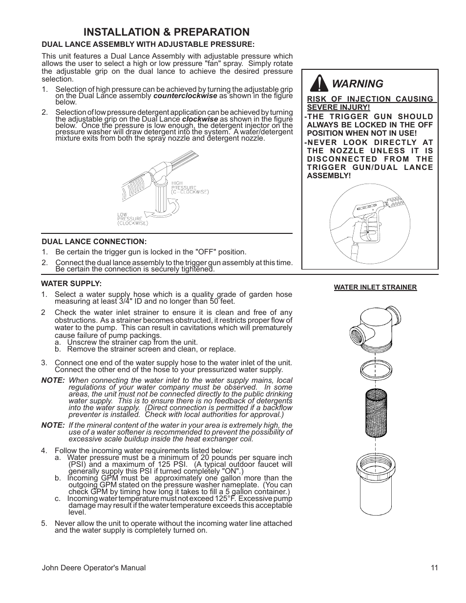 Installation & preparation warning | John Deere WASHERS AC-3500GHH User Manual | Page 11 / 78