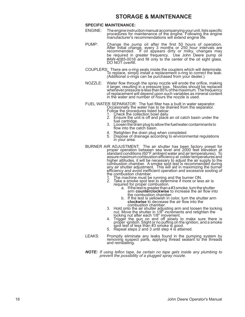 Storage & maintenance | John Deere WASHERS AC-3500GHH User Manual | Page 16 / 78