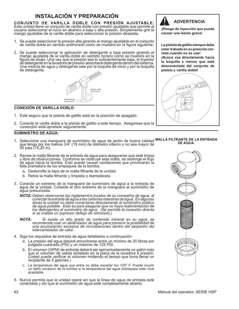 Instalación y preparación | John Deere WASHERS AC-3500GHH User Manual | Page 62 / 78