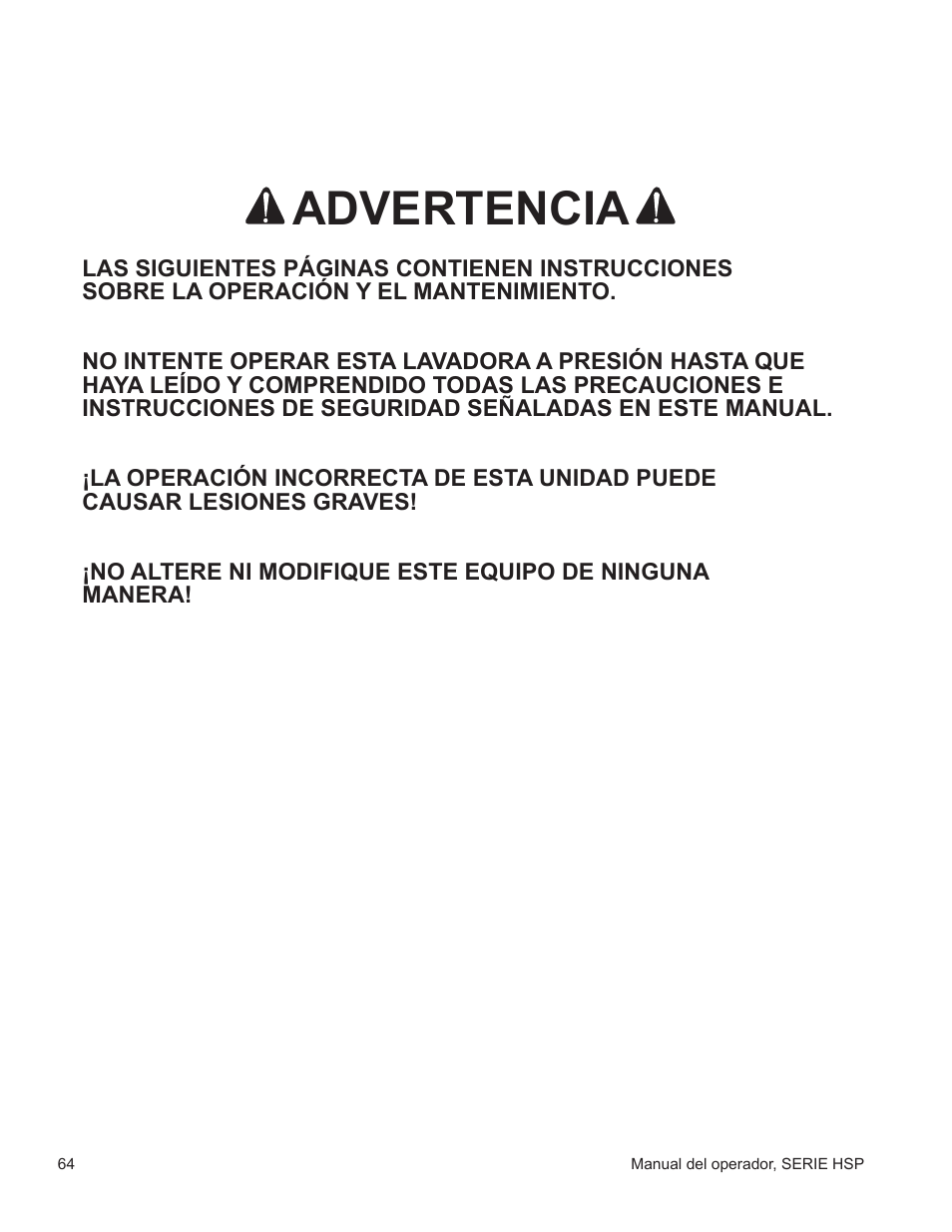 Advertencia | John Deere WASHERS AC-3500GHH User Manual | Page 64 / 78