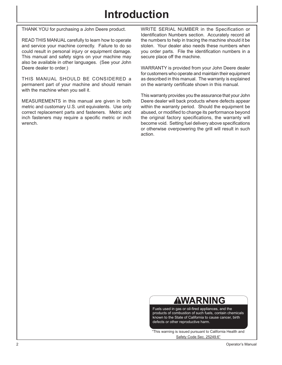 Introduction | John Deere HR-BG5002 User Manual | Page 2 / 80