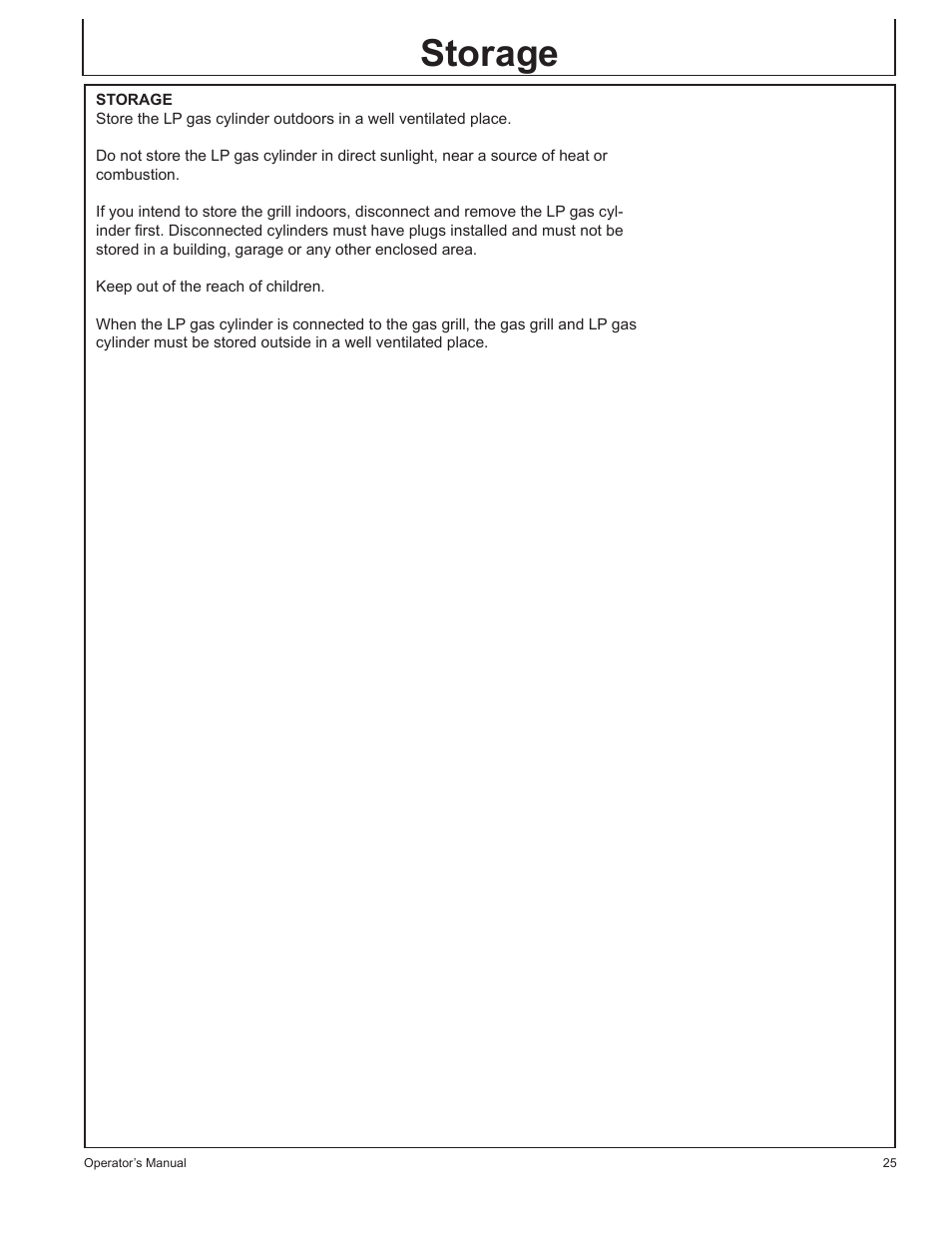 Storage | John Deere HR-BG5002 User Manual | Page 25 / 80