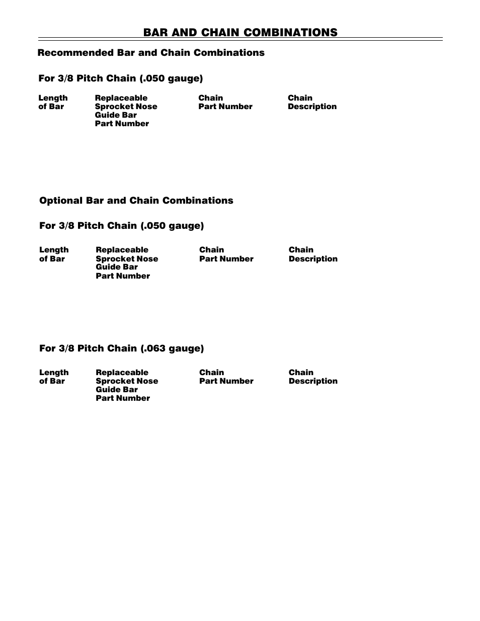 Bar and chain combinations | John Deere PA01186 CS71 User Manual | Page 25 / 92