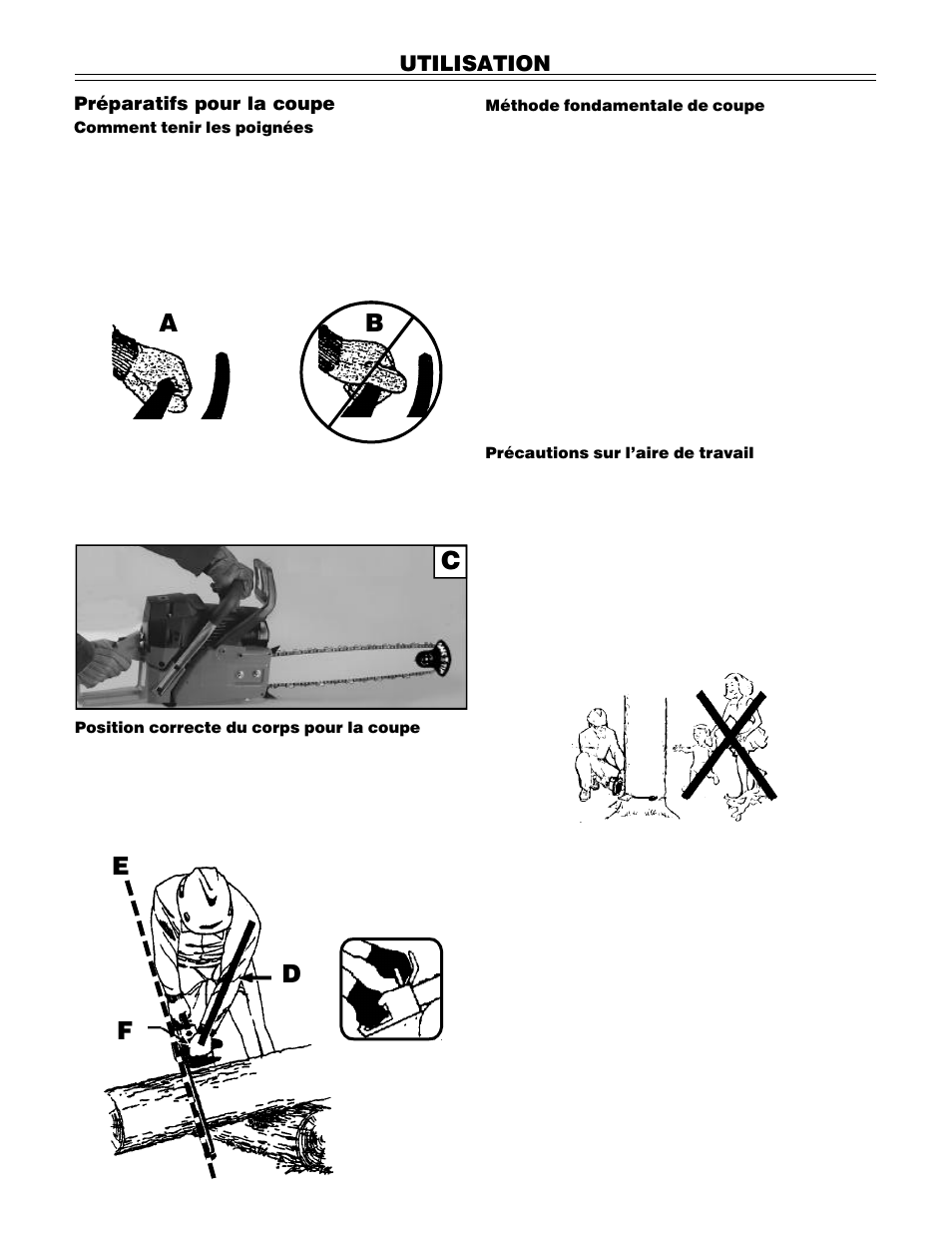 De f, Utilisation, Préparatifs pour la coupe | John Deere PA01186 CS71 User Manual | Page 44 / 92