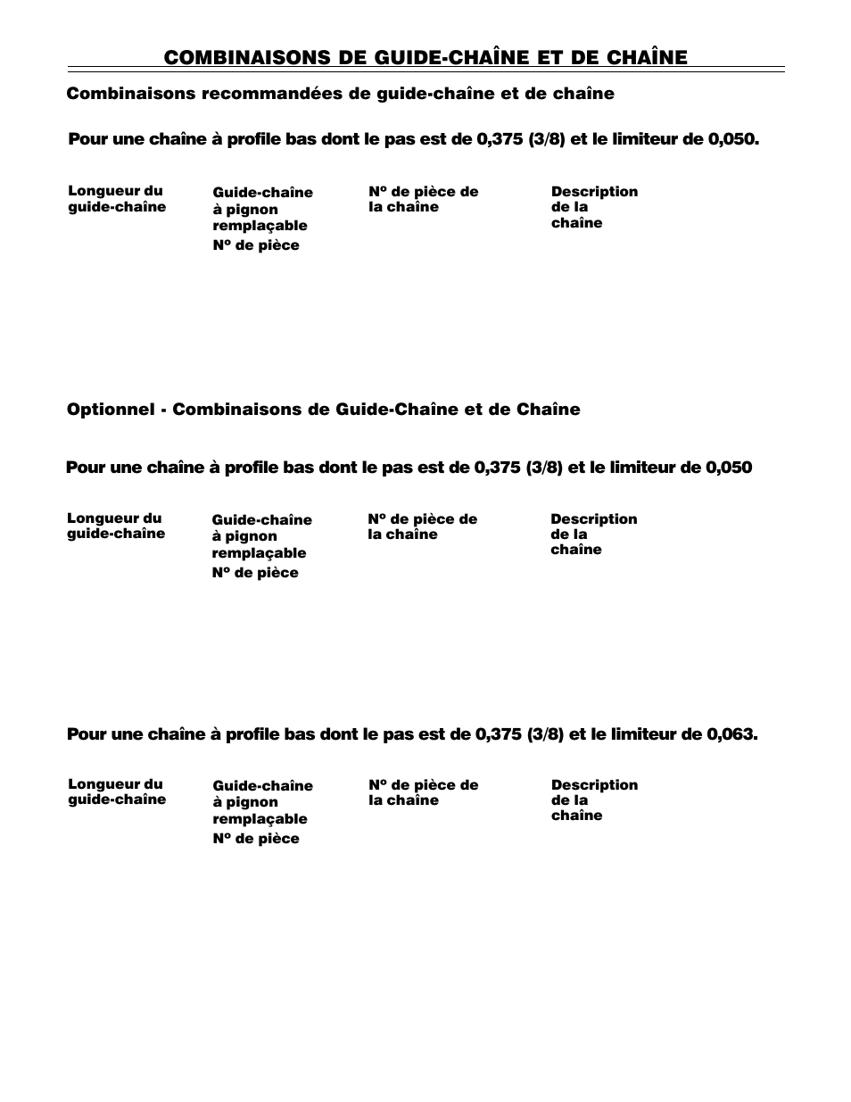 Combinaisons de guide-chaîne et de chaîne | John Deere PA01186 CS71 User Manual | Page 54 / 92