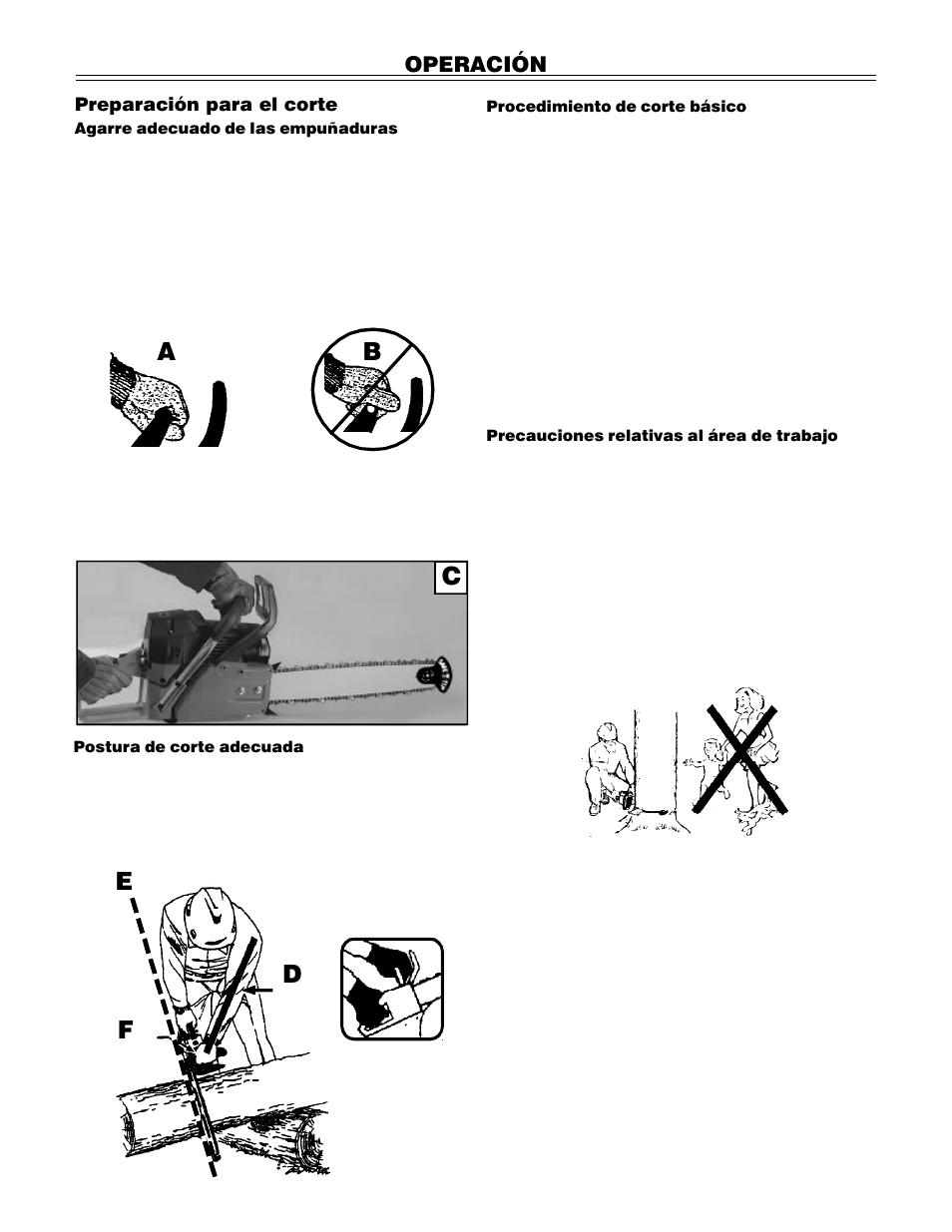 De f, Operación, Preparación para el corte | John Deere PA01186 CS71 User Manual | Page 74 / 92
