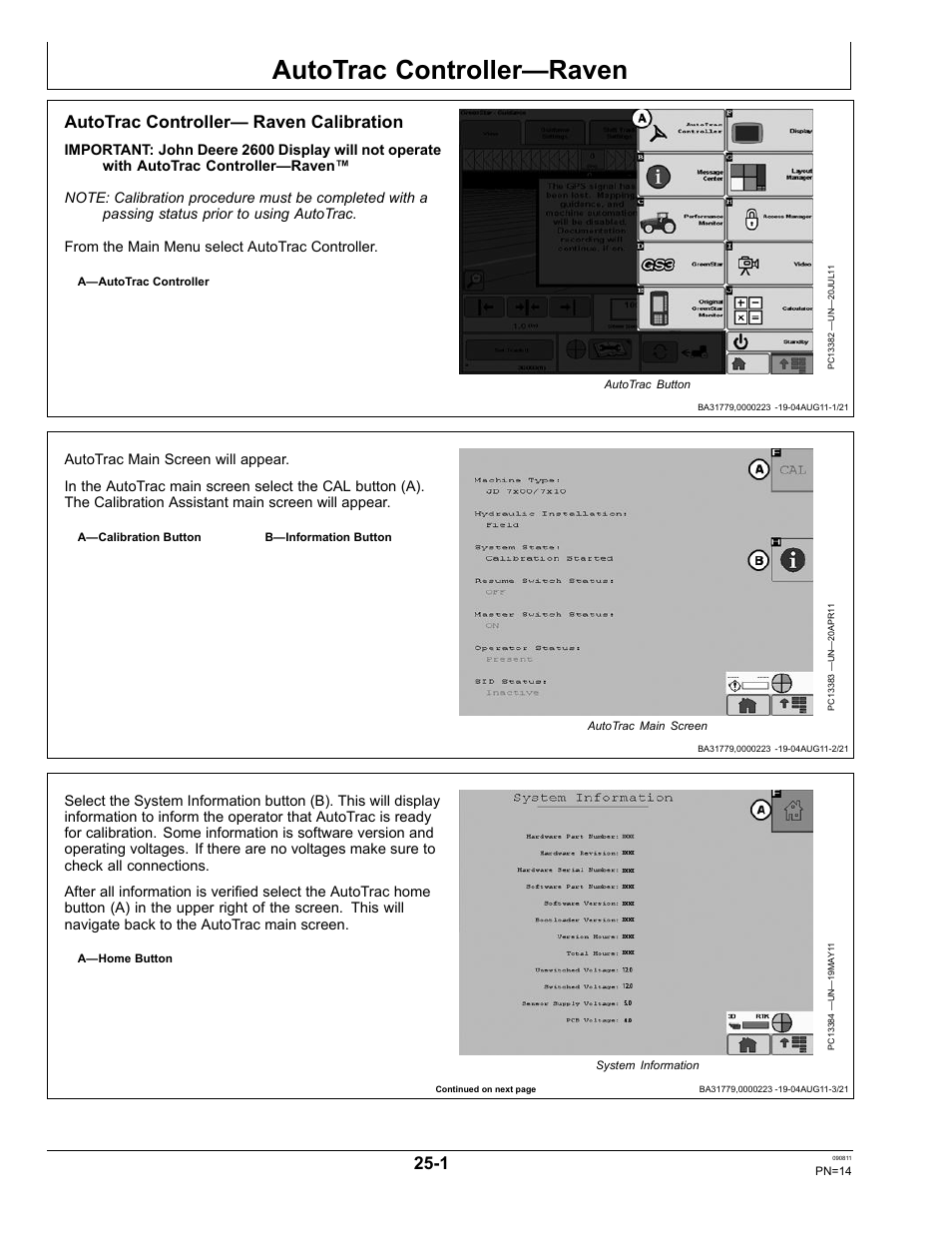 Autotrac controller—raven, Autotrac controller— raven calibration, Section 25 | Autotrac | John Deere AUTOTRAC OMPFP11320 User Manual | Page 14 / 72