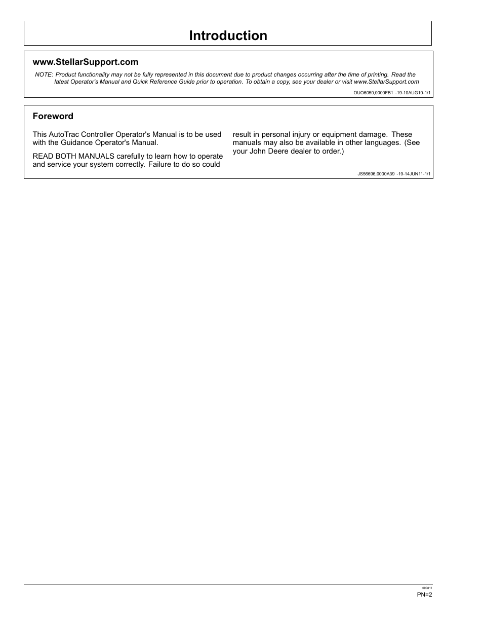 Introduction, Foreword | John Deere AUTOTRAC OMPFP11320 User Manual | Page 2 / 72