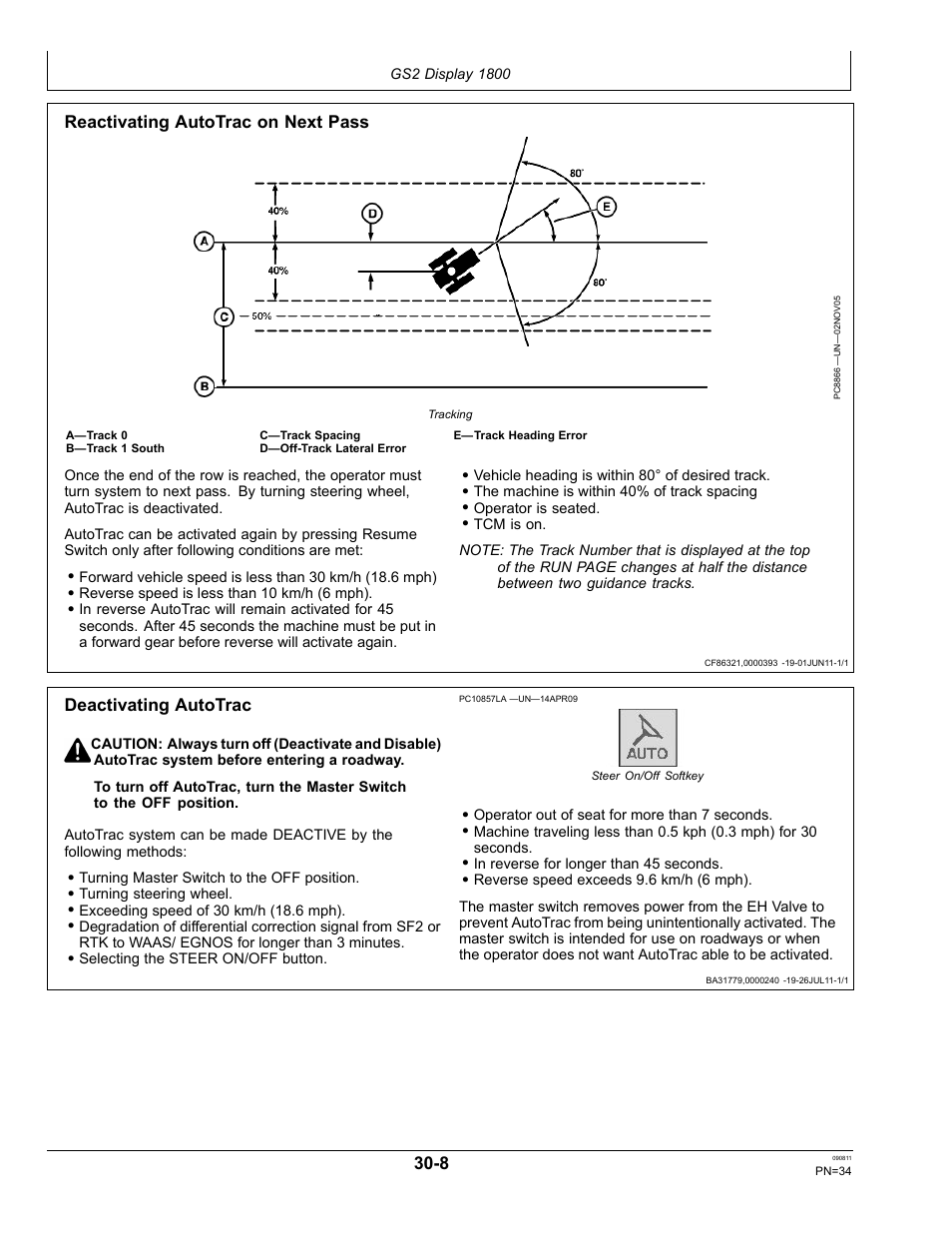 Deactivating autotrac, Guidance settings | John Deere AUTOTRAC OMPFP11320 User Manual | Page 34 / 72