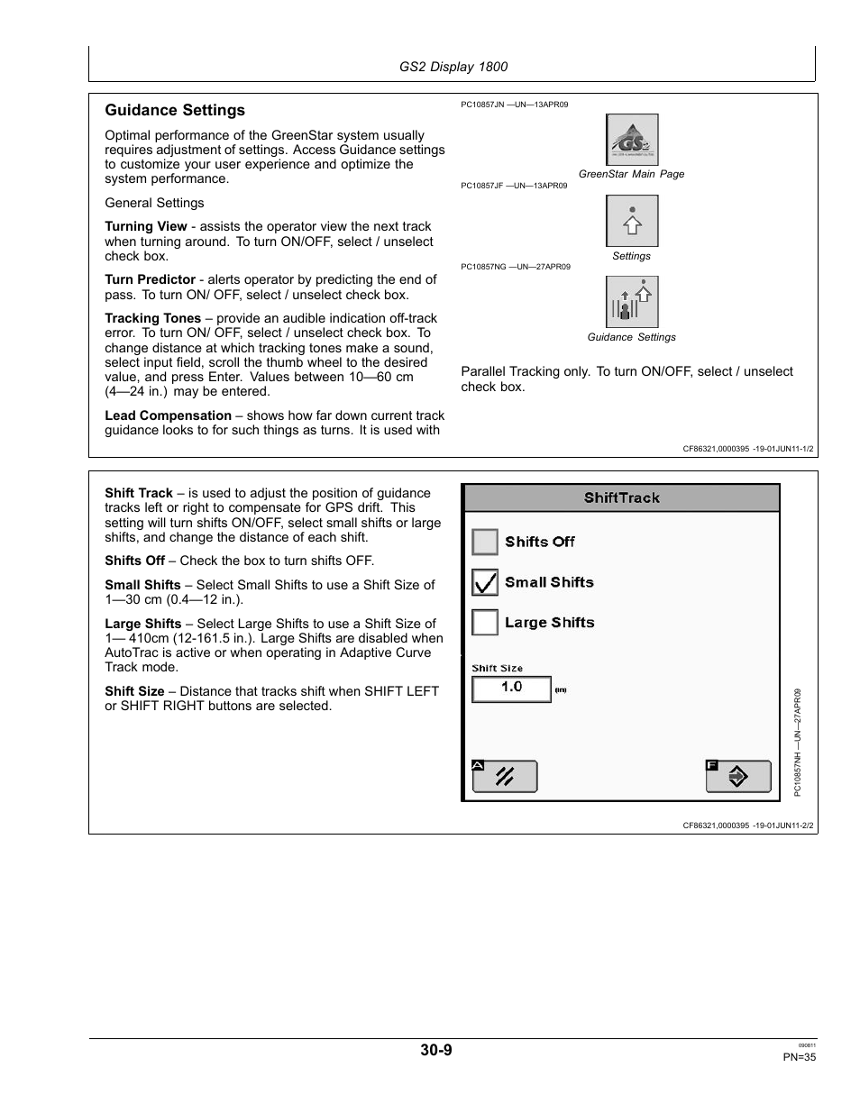 Autotrac settings, Guidance settings | John Deere AUTOTRAC OMPFP11320 User Manual | Page 35 / 72