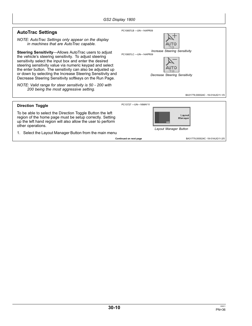 Autotrac settings | John Deere AUTOTRAC OMPFP11320 User Manual | Page 36 / 72