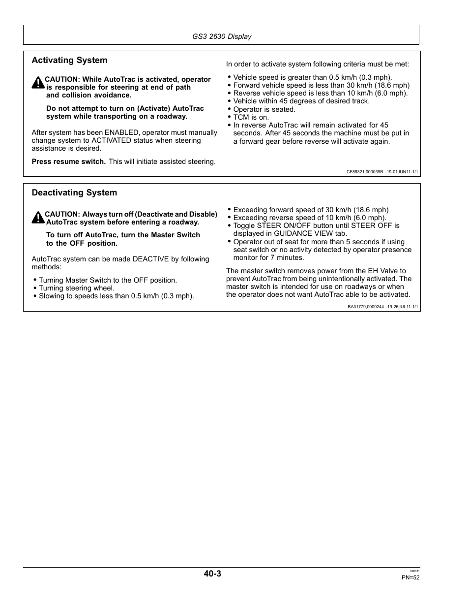 Deactivating system, Setup | John Deere AUTOTRAC OMPFP11320 User Manual | Page 52 / 72
