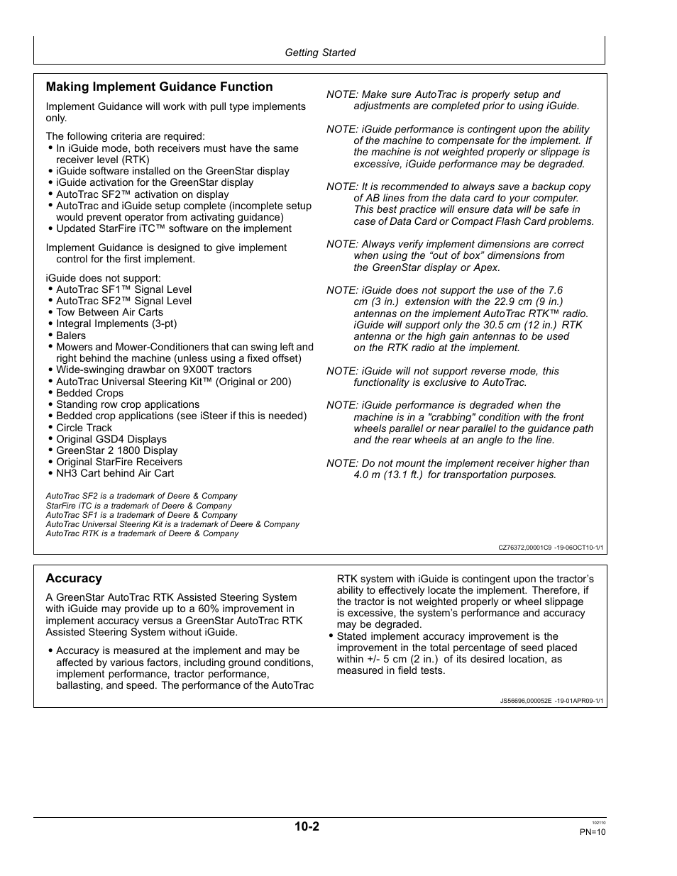 Accuracy, Iguide activation | John Deere OMPFP10808 User Manual | Page 10 / 52