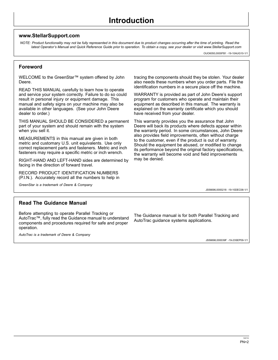 Introduction, Foreword, Read the guidance manual | John Deere OMPFP10808 User Manual | Page 2 / 52