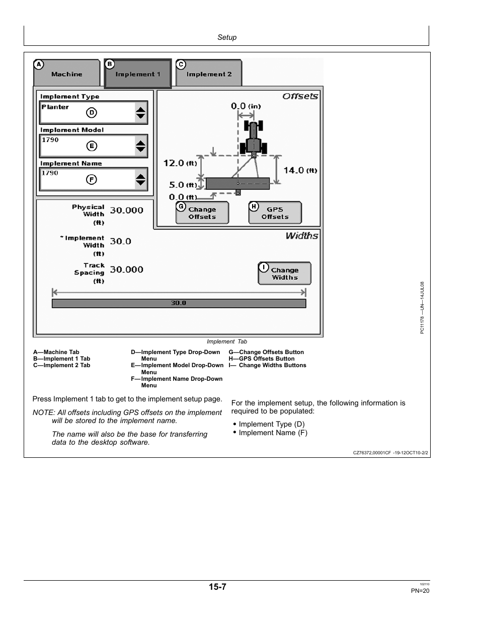 Implement offsets | John Deere OMPFP10808 User Manual | Page 20 / 52