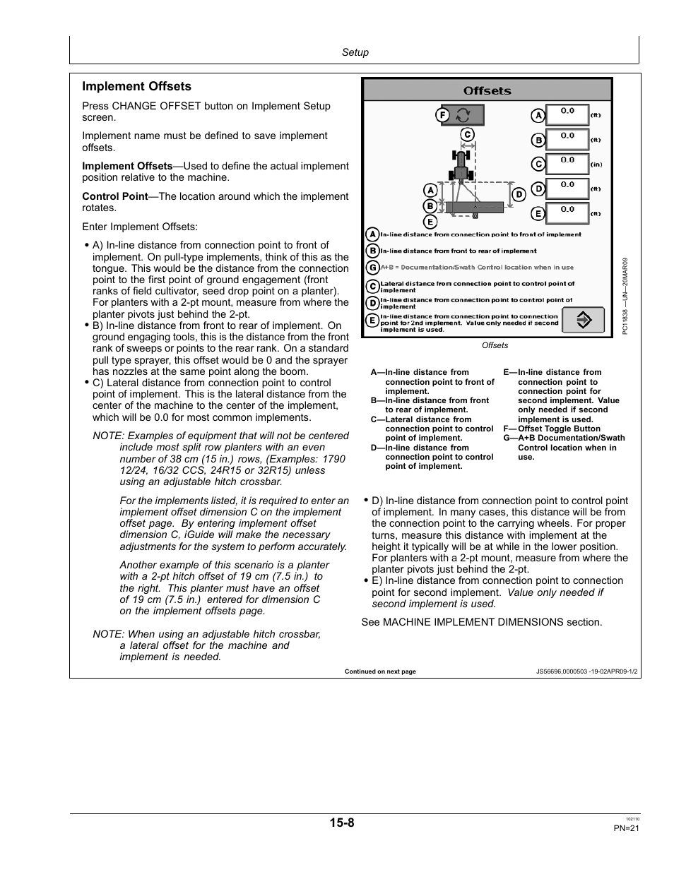 Implement offsets | John Deere OMPFP10808 User Manual | Page 21 / 52