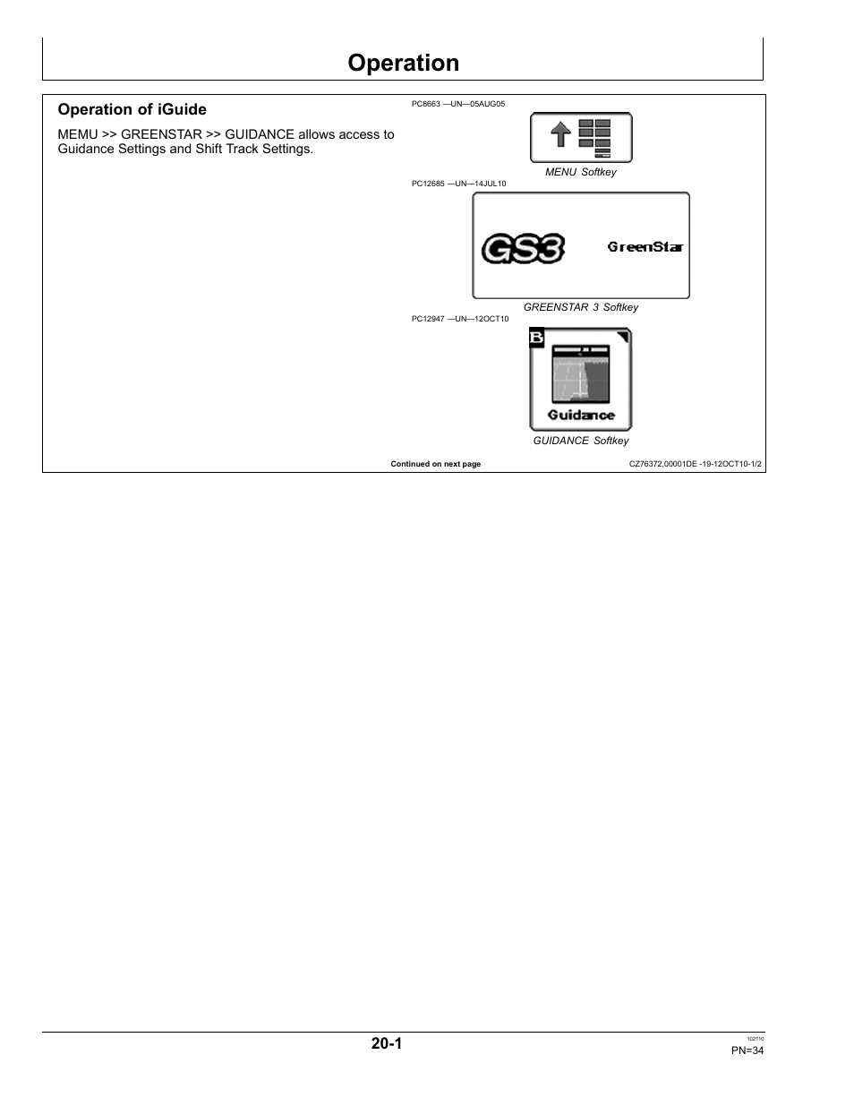 Operation, Operation of iguide, Section 20 | John Deere OMPFP10808 User Manual | Page 34 / 52