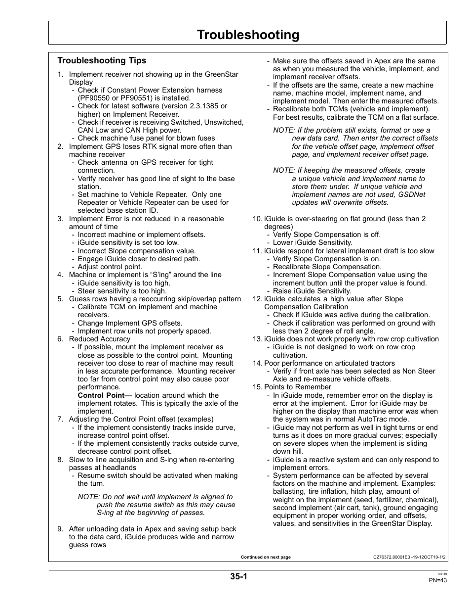 Troubleshooting, Troubleshooting tips, Section 35 | John Deere OMPFP10808 User Manual | Page 43 / 52