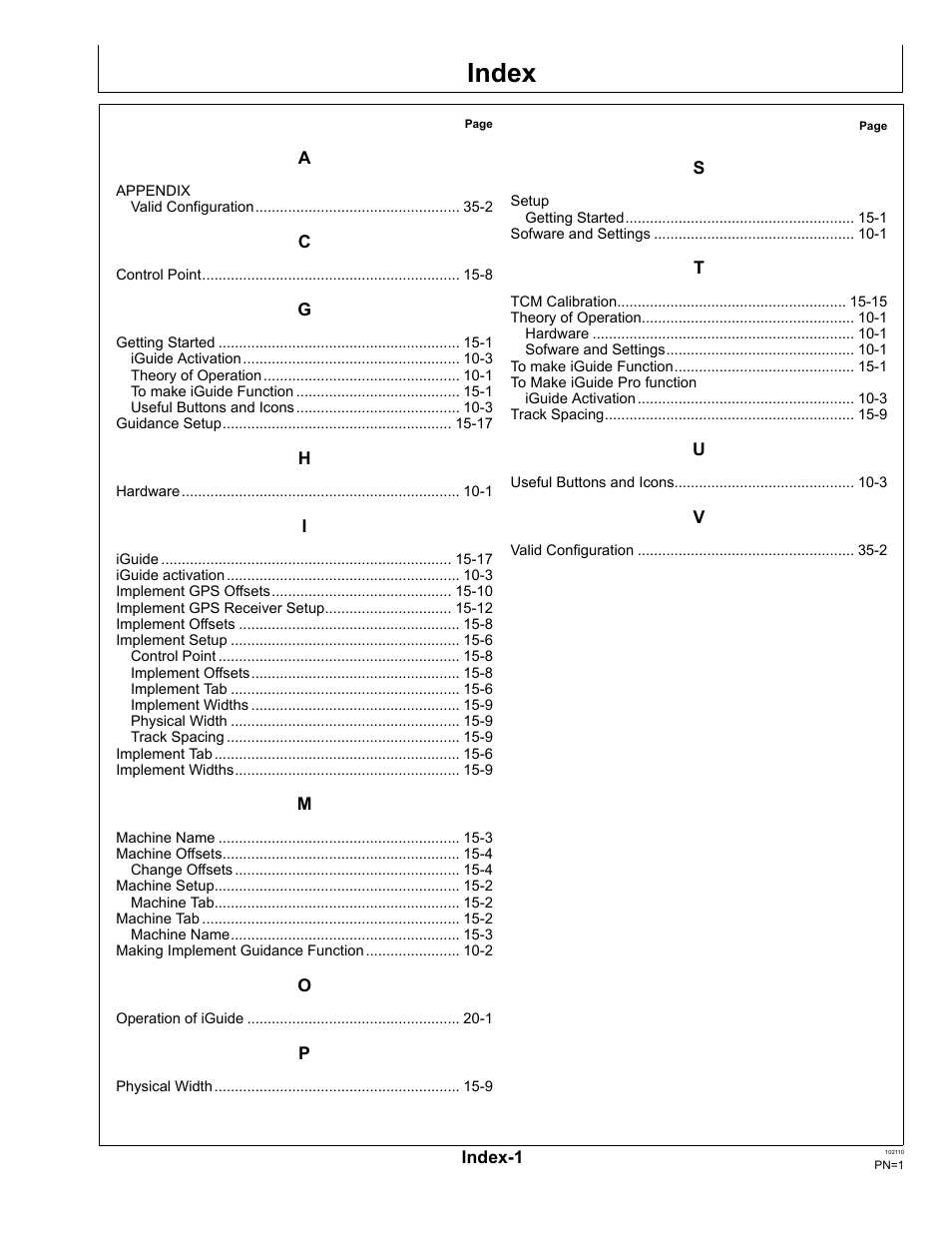Index | John Deere OMPFP10808 User Manual | Page 47 / 52