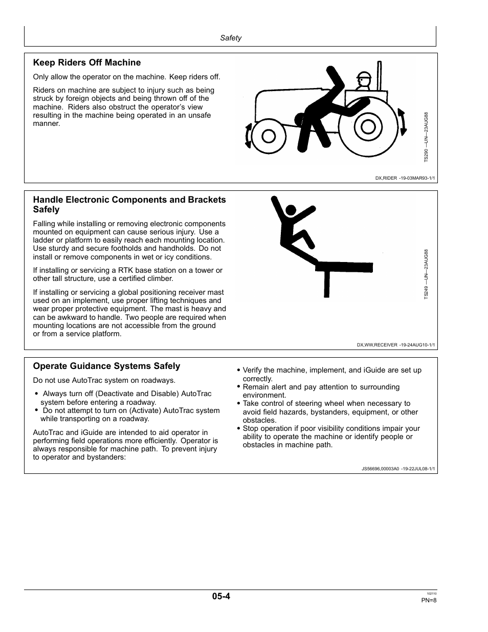 Handle electronic components and brackets safely, Operate guidance systems safely | John Deere OMPFP10808 User Manual | Page 8 / 52