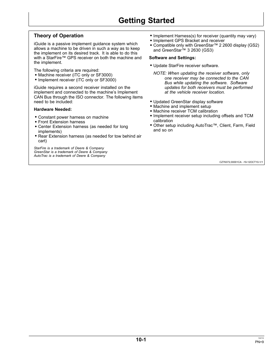 Getting started, Theory of operation, Making implement guidance function | Section 10 | John Deere OMPFP10808 User Manual | Page 9 / 52