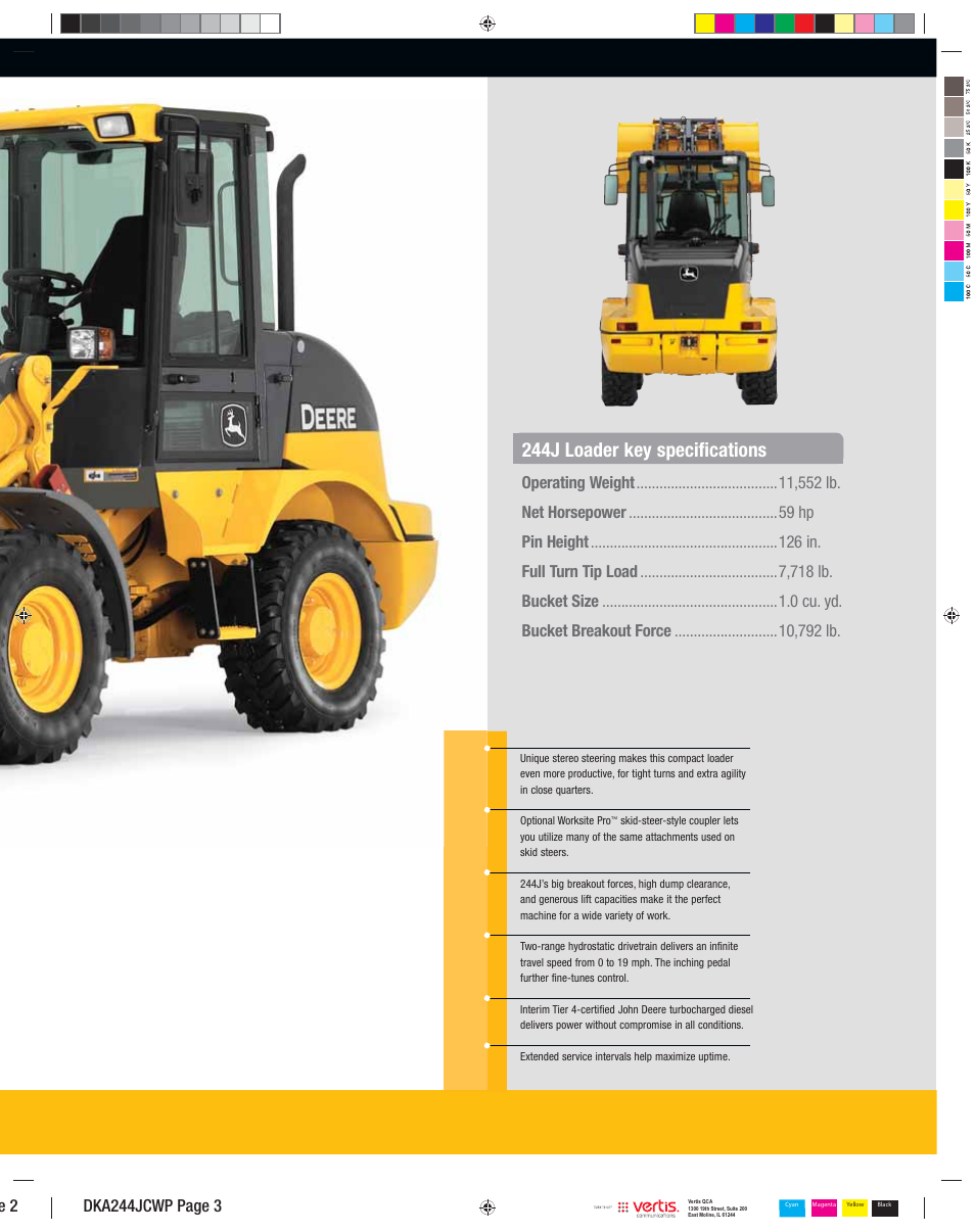 Dka244jcwp_003, 244j loader key specifications | John Deere 244J User Manual | Page 3 / 18