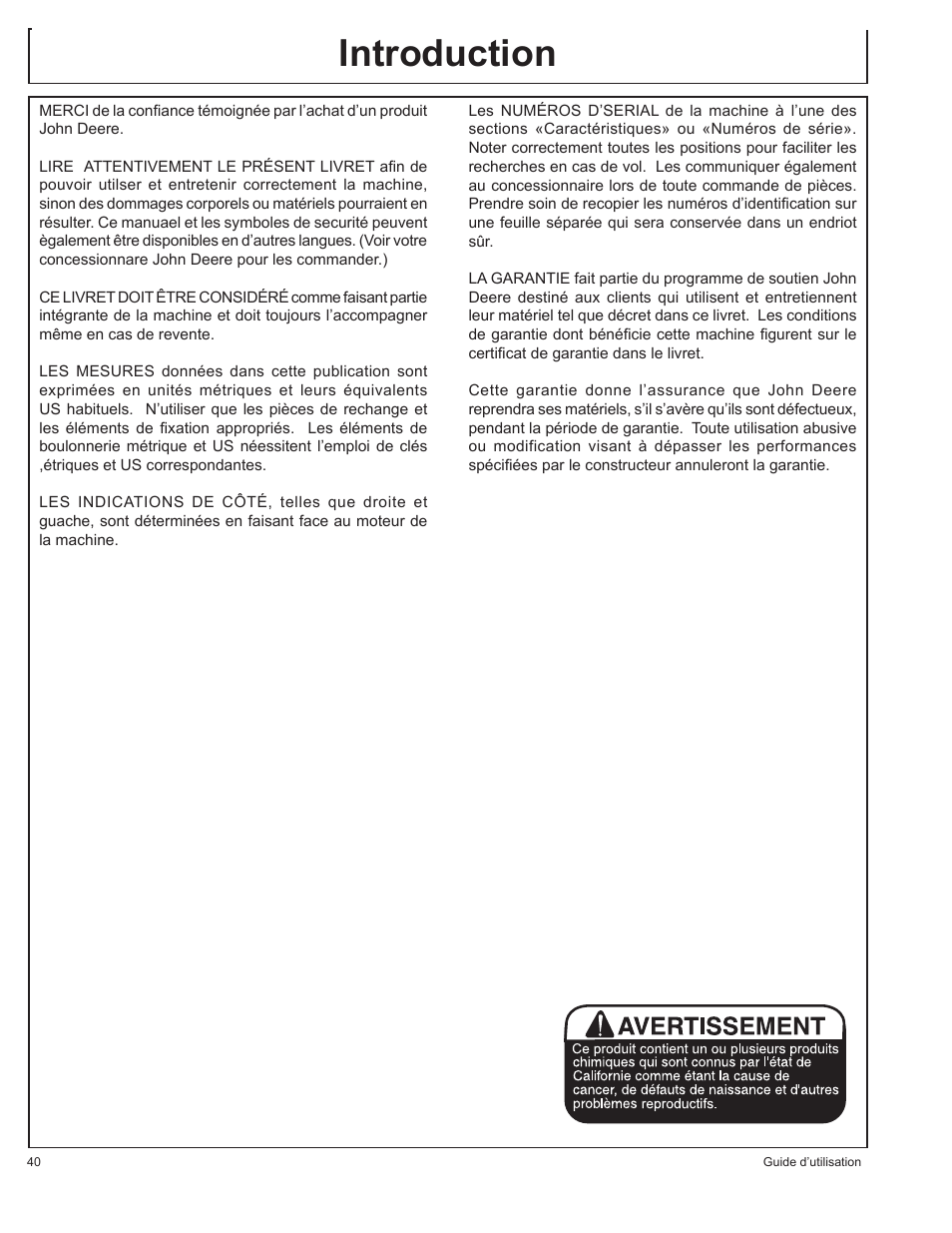 Introduction | John Deere HR1250E1 User Manual | Page 40 / 116