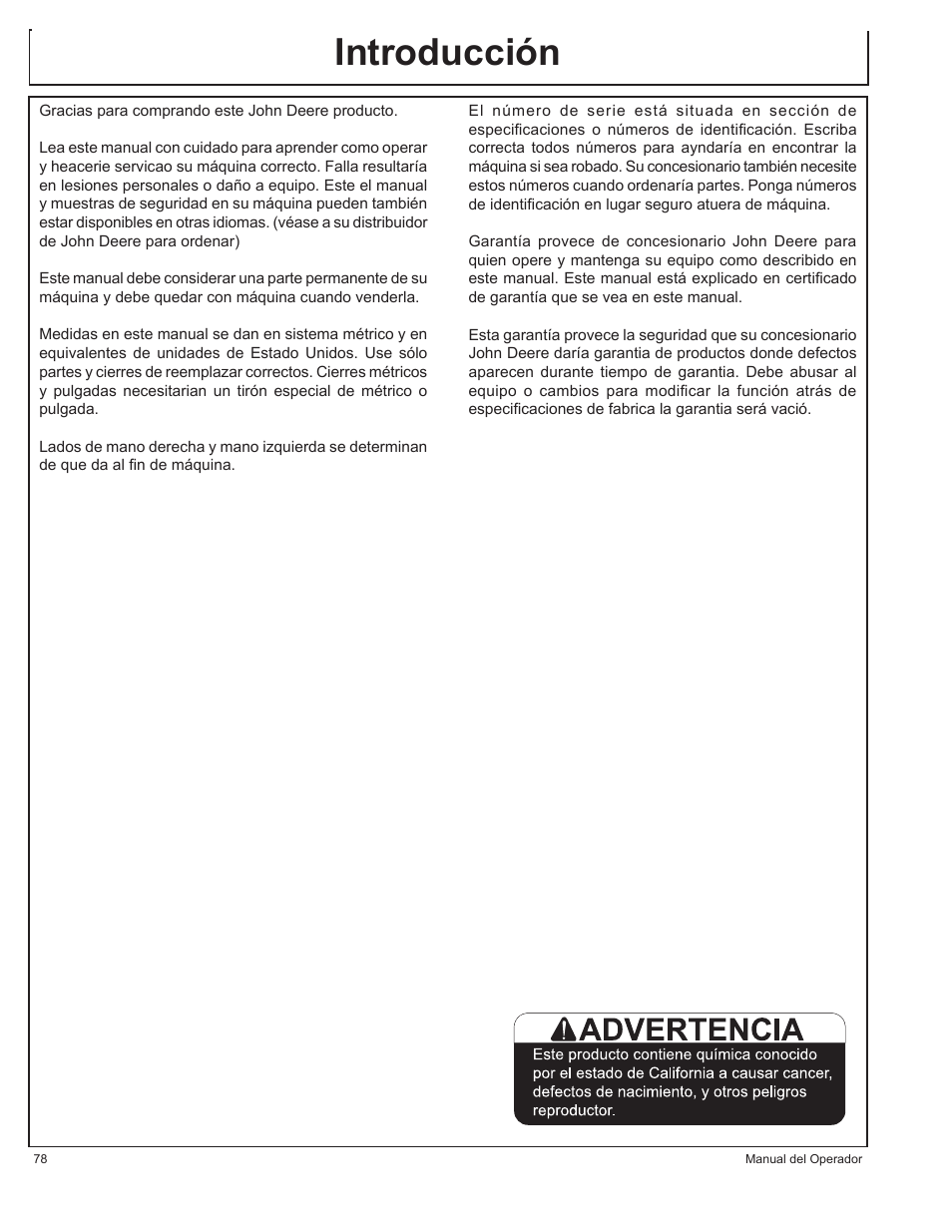 Introducción | John Deere HR1250E1 User Manual | Page 78 / 116